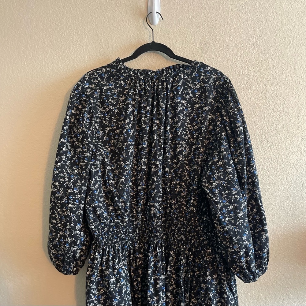 GAP Puff Sleeve Smocked Midi Dress Dark Floral Cottagecore Womens Size XXL Tall - Picture 7 of 13